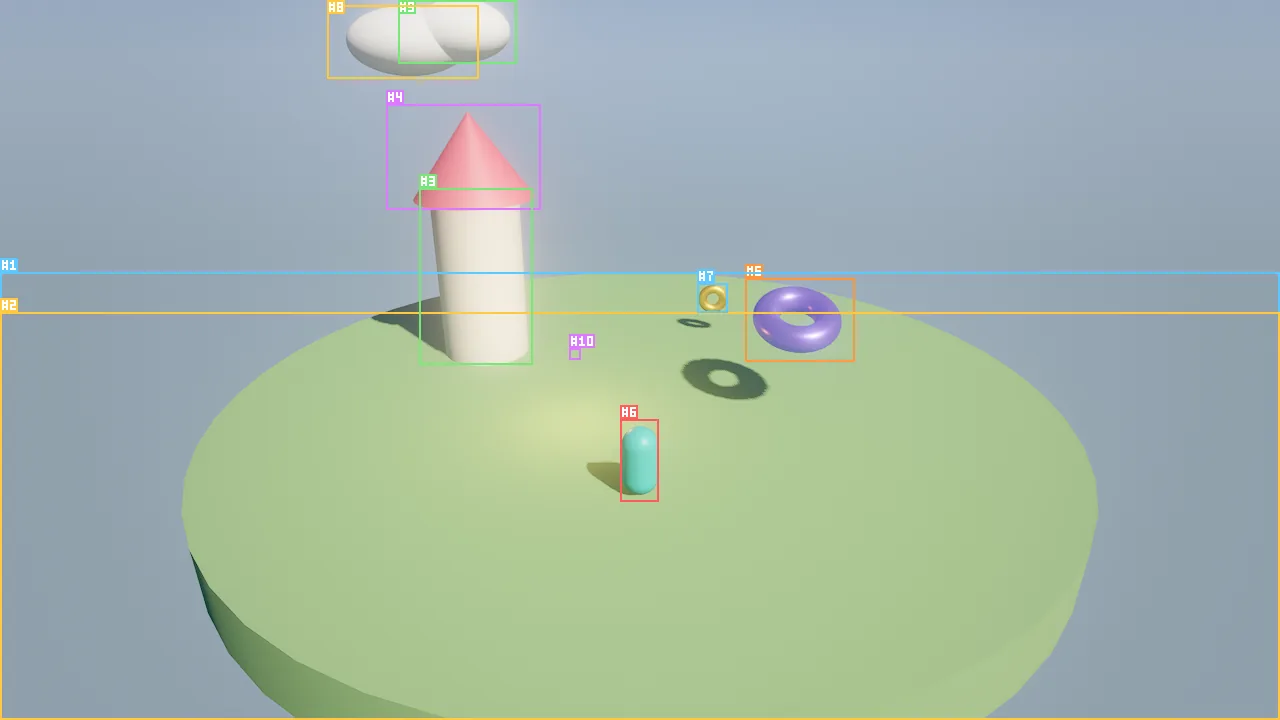 The hello_sky example with entity ids drawn over the viewport