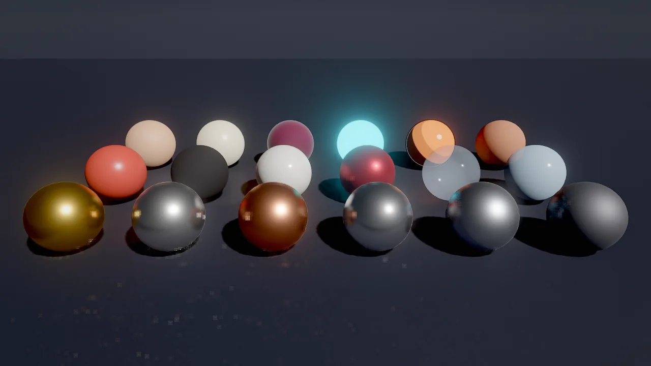 Eighteen spheres in material presets