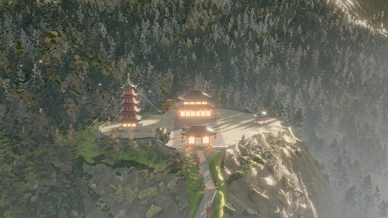 Monastery valley with forests
