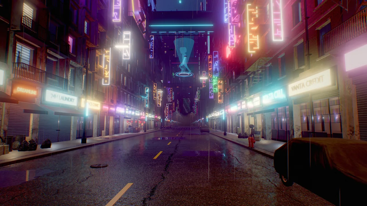 Neon avenue at night