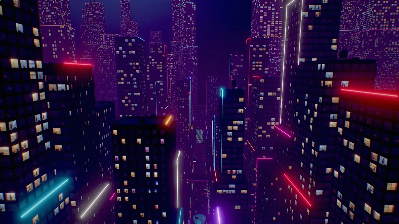Neon skyline from above