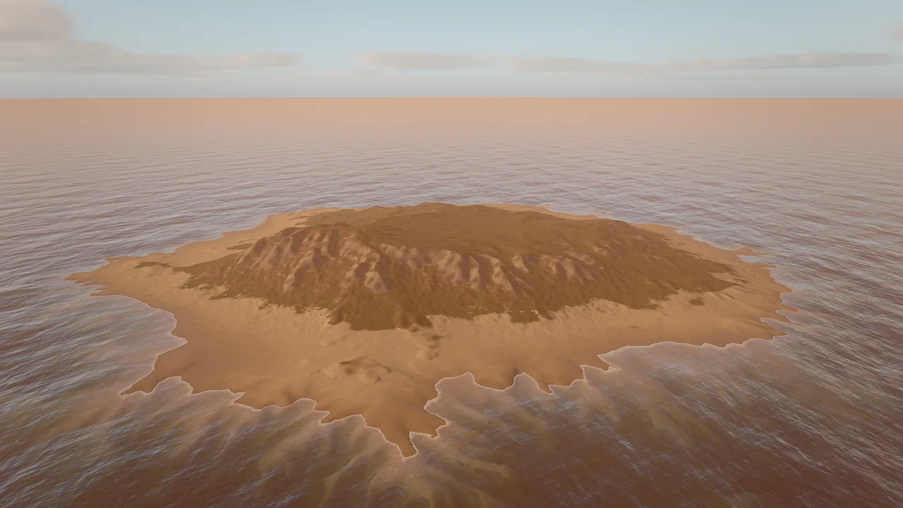 An island terrain surrounded by an animated sea